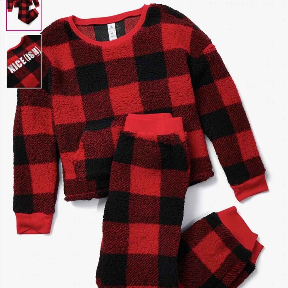 New, buffalo-checked, sherpa Justice pajamas